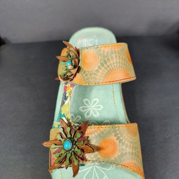 L'Artiste by Spring Step Polka-MNTM - Mint Green Floral Wedge Slip On Sandal 8.5 - Picture 4 of 9